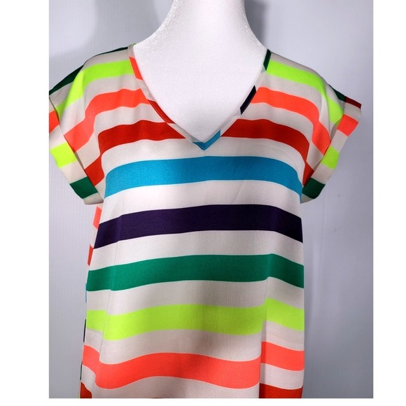 Express Rainbow Striped V- Neck Gramercy Tee Size M - Picture 4 of 6